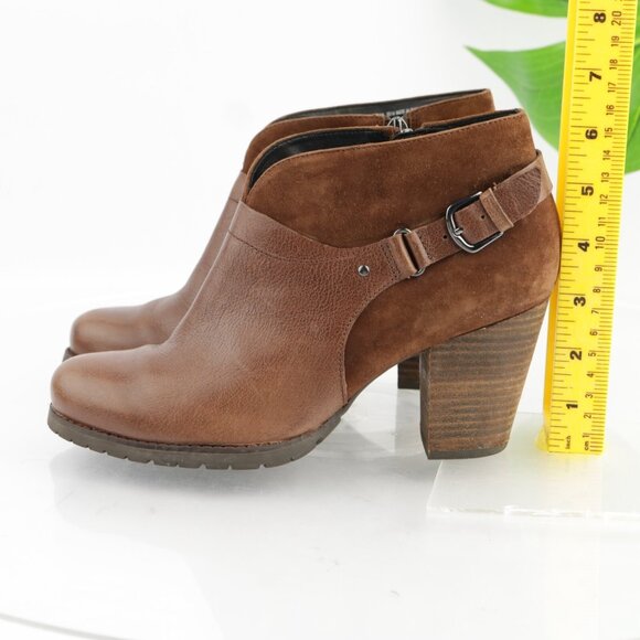 Clarks Womens Mission Parker Boost Size 7.5 Brown Leather Block Heel Lug Booties - Picture 5 of 12
